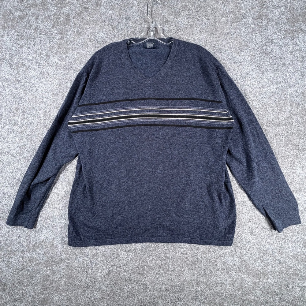 Dockers Sweater Men Large Blue V Neck Cotton Striped Casual Long Sleeve Pullover